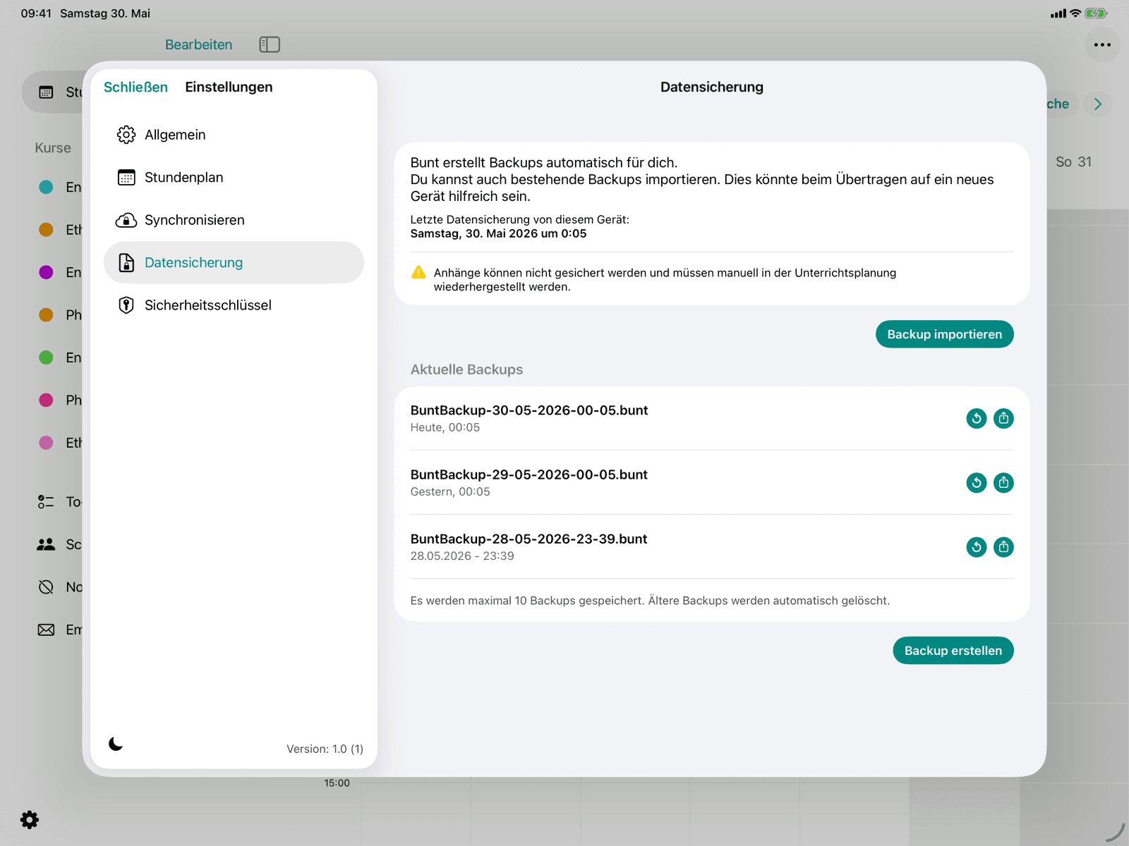 Übersicht automatischer Backups