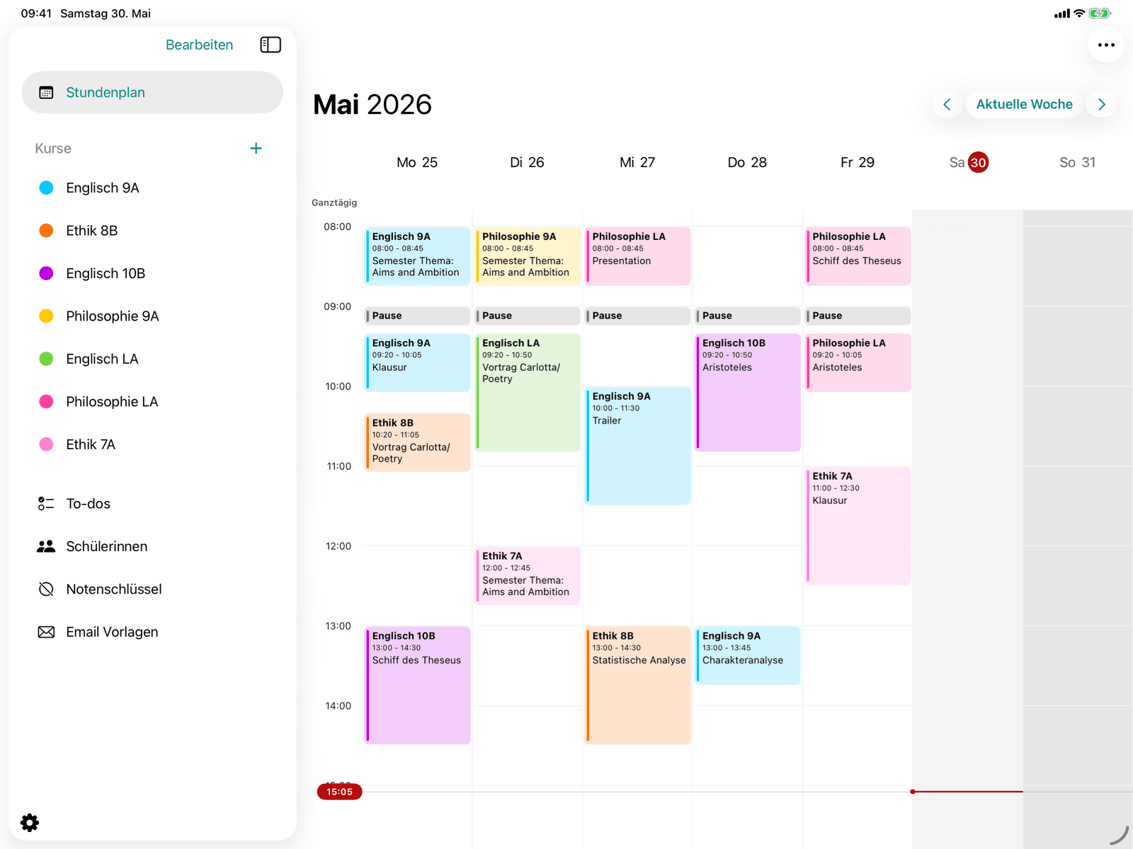Kursliste mit Farbpunkten in der Sidebar