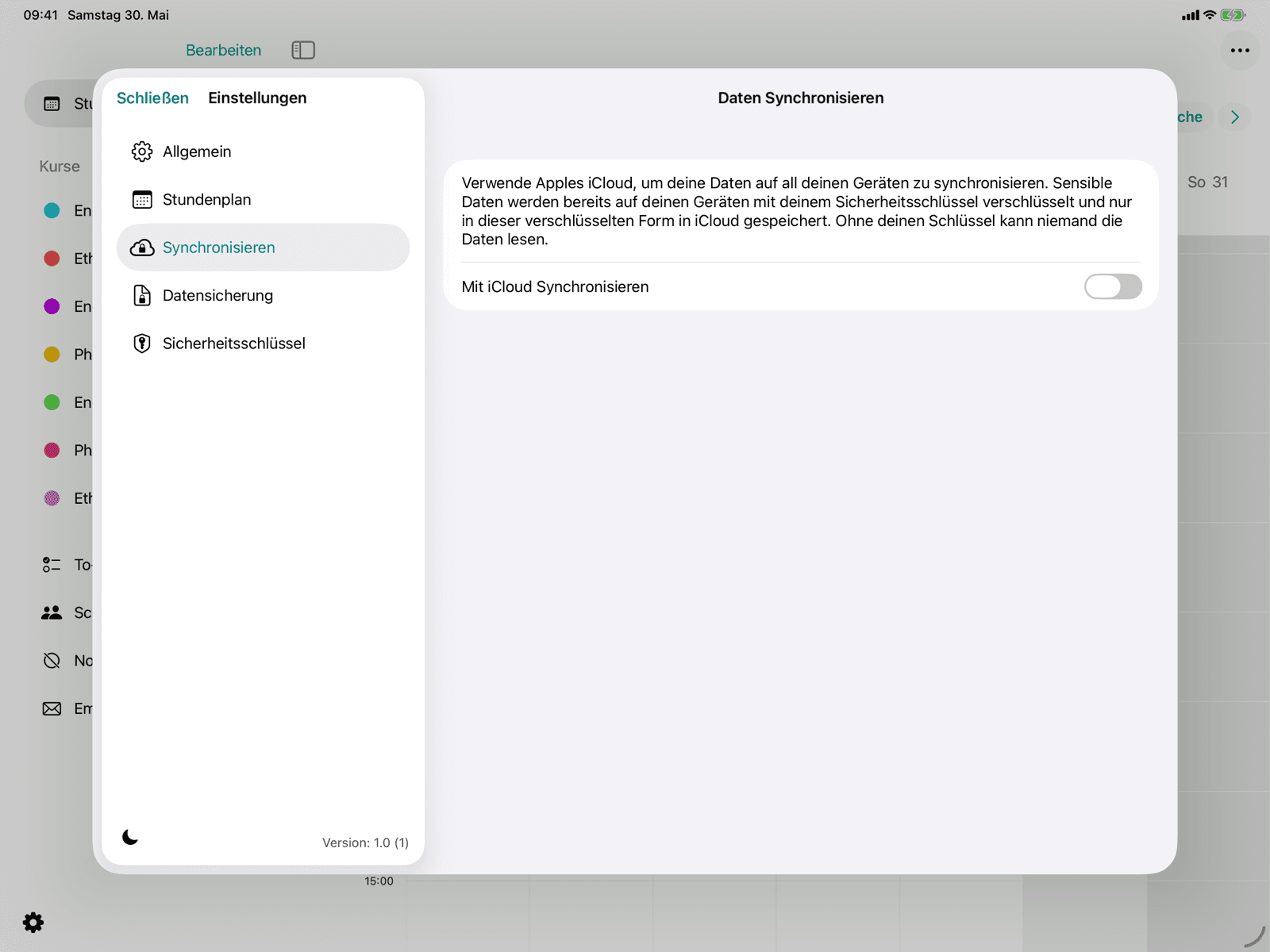 Schalter und Statusanzeige für iCloud