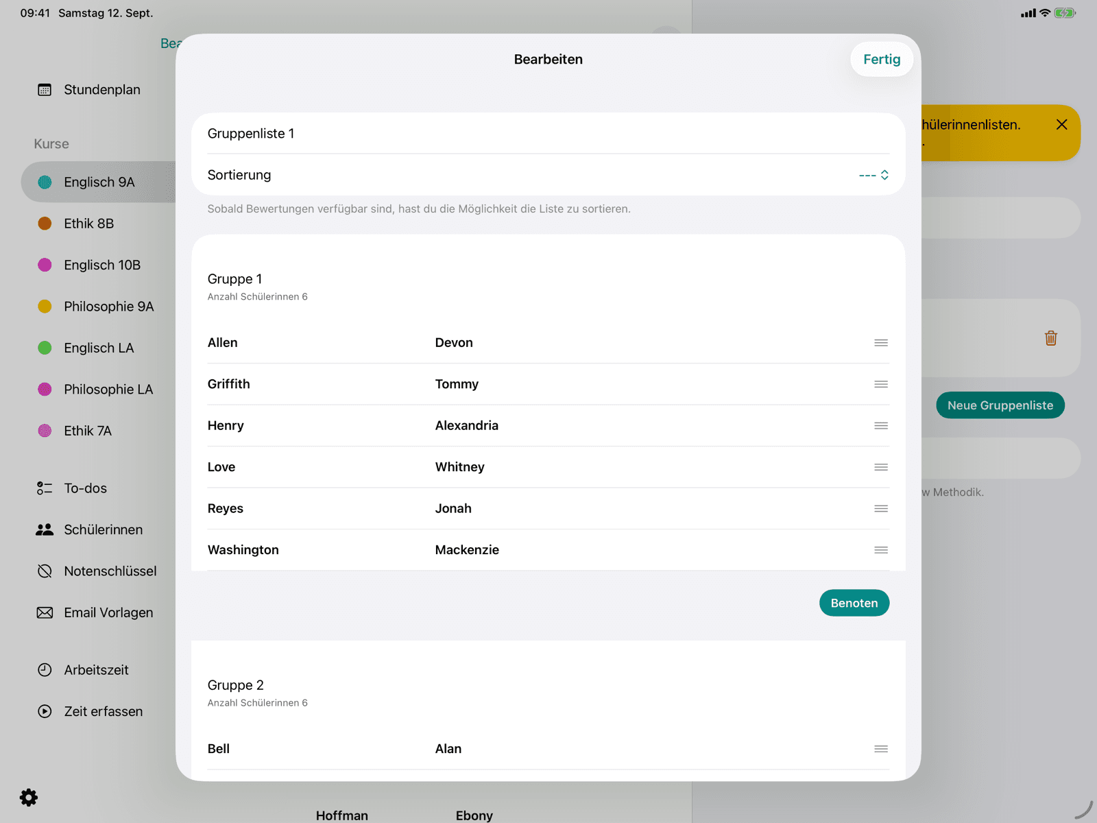 Gebildete Gruppen mit Schülerinnen