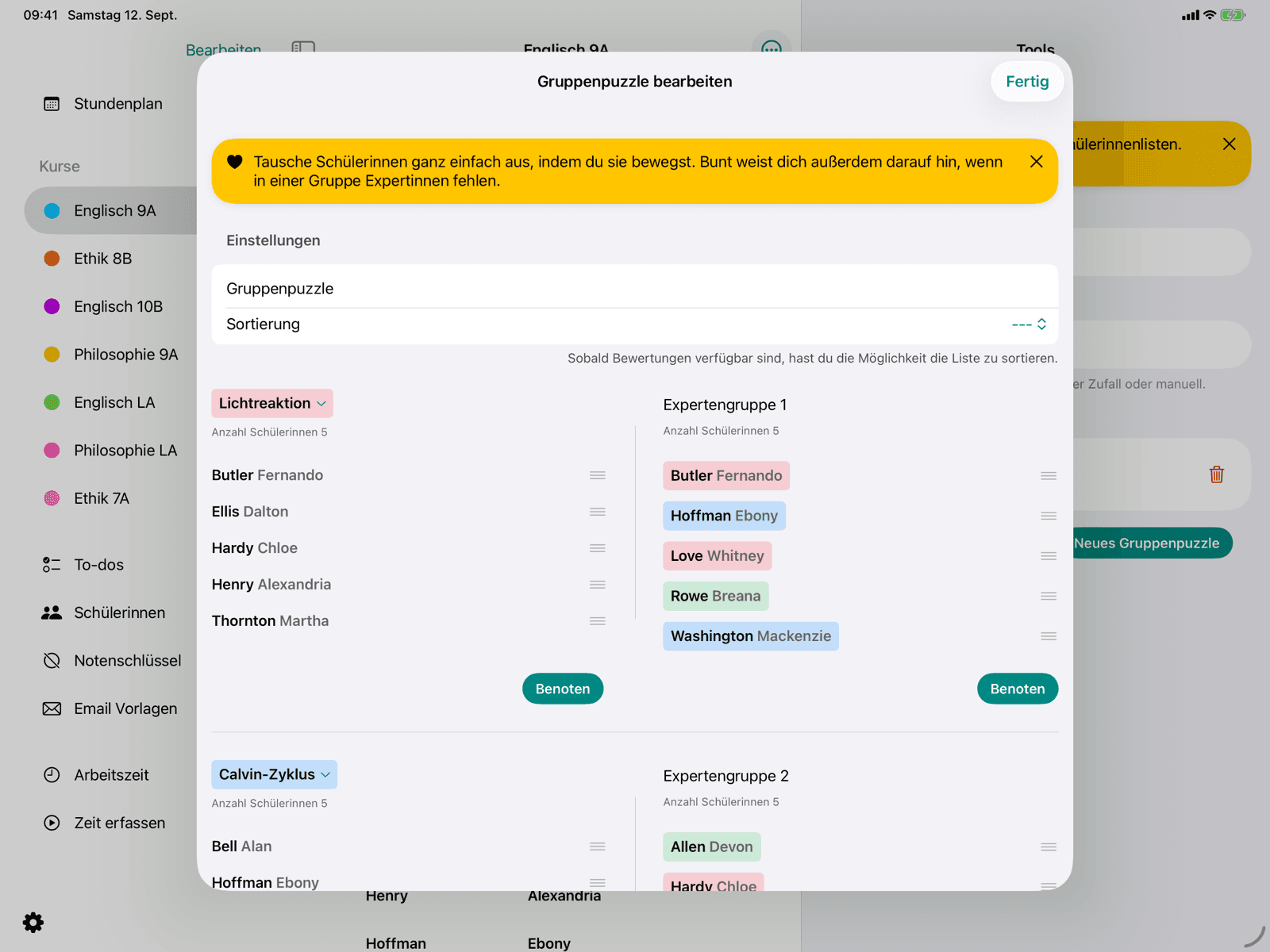 Stamm- und Expertengruppen mit Drag-and-Drop