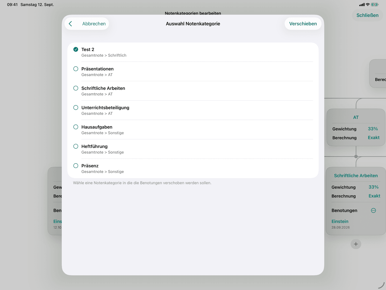 Auswahl der Zielnotenkategorie