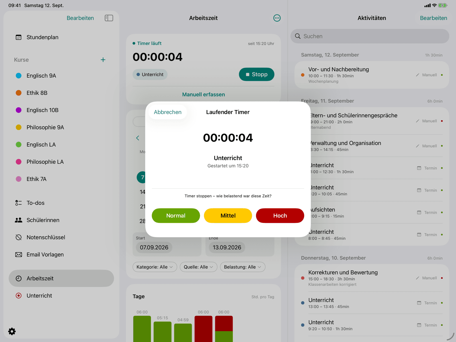 Timer stoppen mit Belastungs-Auswahl